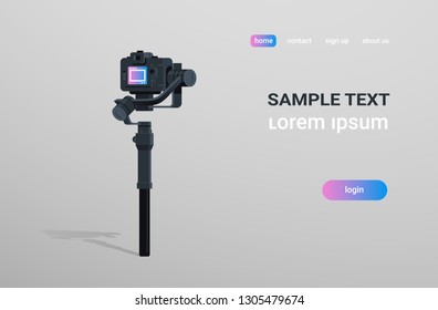 motorized gimbal stabilizer for DSLR mirrorless cameras anti shake tool record video scene concept gray background horizontal copy space flat