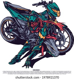 motorized shinobi ninja knight illustration for merchandise or poster design