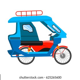 Motorized Tricycle. Vector Flat Illustration.