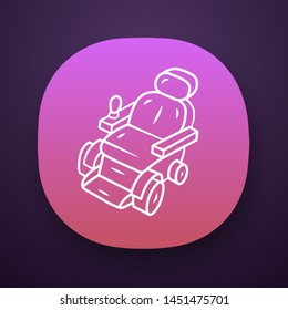 Motorized wheelchair app icon. Mobility aid device for disabled people. Automatic transportation for handicapped person. UI/UX user interface. Web or mobile application. Vector isolated illustration