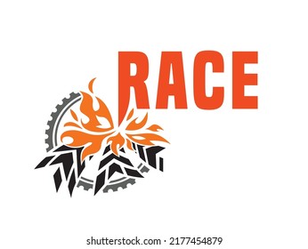 Motorsport event logotype. Extreme racing adventure. Modern style. Unique logo, sign, brand identity design. Vector illustration in orange, black colors useful for advert, print, poster design