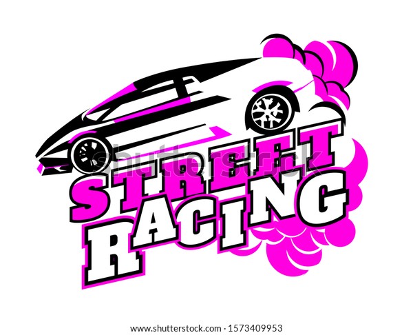 Motorsport event logotype. Extreme racing\
adventure. Modern style. Vertical vector illustration with unique\
lettering in white, pink and black colors useful for advert, print,\
poster design.