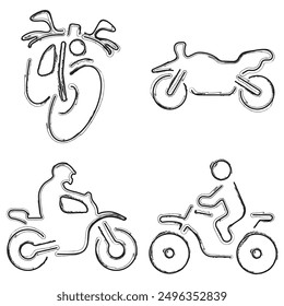 motorsport icon set, brush strokes on white background. Vector illustration.