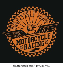 motorsport label with eagle figure . T shirt graphics. Vectors. Typography.