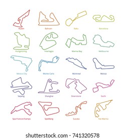 Motorsport race tracks vector circuits. Illustration of circuit racetrack collection