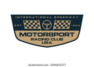 Motorsport racing Club logo template vector design element vintage style for label or badge retro illustration.