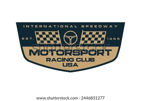 Motorsport racing Club logo template vector design element vintage style for label or badge retro illustration.