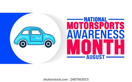 Der Motorsports Awareness Month wird jedes Jahr im August begangen. Festliche Musik. Vorlage für Hintergrund, Banner, Karte, Poster, Plakat, Design-Vorlage mit einzigartigen Formen mit Standardfarbe.