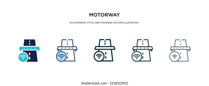 motorway icon in different style and thickness vector illustration. two colored and black motorway vector icons in filled, outline, line, stroke style can be used for web, mobile, ui