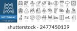 Motorway icon. Highway Traffic, Expressway Network, Freeway System, Motorway Junction, Interstate Travel, Toll Booth and Lane Markings