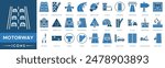 Motorway icon. Highway Traffic, Expressway Network, Freeway System, Motorway Junction, Interstate Travel, Toll Booth and Lane Markings