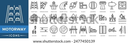 Motorway icon. Highway Traffic, Expressway Network, Freeway System, Motorway Junction, Interstate Travel, Toll Booth and Lane Markings