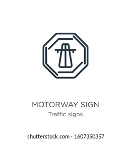 Motorway sign icon. Thin linear motorway sign outline icon isolated on white background from traffic signs collection. Line vector sign, symbol for web and mobile