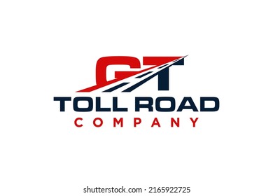 Motorway toll road logo design asphalt symbol with road markings dotted line