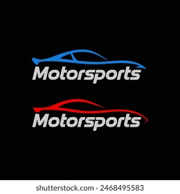 motosport logo design. blue and red car in dark room.