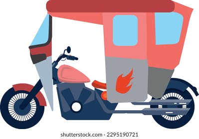 mototaxi, a means of transportation, motorcycle and taxi combination, red, vectorized Perú