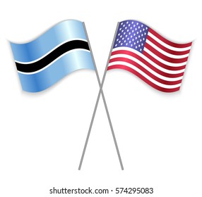 Motswana and American crossed flags. Botswana combined with United States of America isolated on white. Language learning, international business or travel concept.
