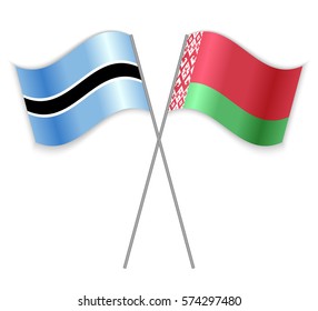 Motswana and Belarusian crossed flags. Botswana combined with Belarus isolated on white. Language learning, international business or travel concept.