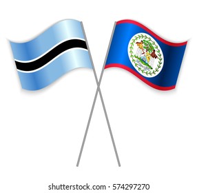 Motswana and Belizean crossed flags. Botswana combined with Belize isolated on white. Language learning, international business or travel concept.