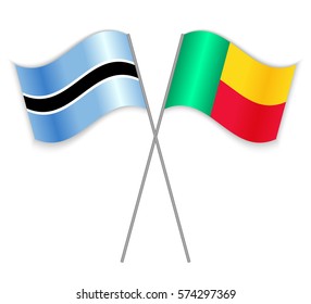 Motswana and Beninese crossed flags. Botswana combined with Benin isolated on white. Language learning, international business or travel concept.