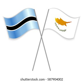Motswana and Cypriot crossed flags. Botswana combined with Cyprus isolated on white. Language learning, international business or travel concept.