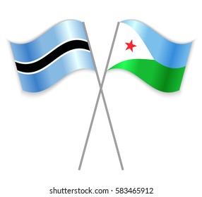 Motswana and Djiboutian crossed flags. Botswana combined with Djibouti isolated on white. Language learning, international business or travel concept.