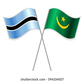 Motswana and Mauritanian crossed flags. Botswana combined with Mauritania isolated on white. Language learning, international business or travel concept.