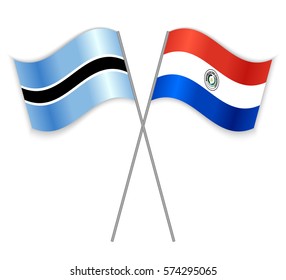 Motswana and Paraguayan crossed flags. Botswana combined with Paraguay isolated on white. Language learning, international business or travel concept.
