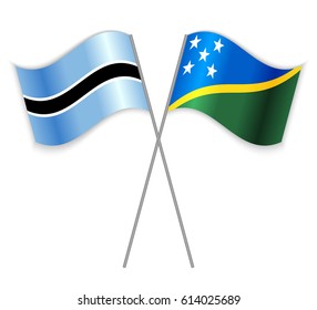 Motswana and Solomon Island crossed flags. Botswana combined with Solomon Islands isolated on white. Language learning, international business or travel concept.
