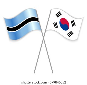 Motswana and South Korean crossed flags. Botswana combined with South Korea isolated on white. Language learning, international business or travel concept.