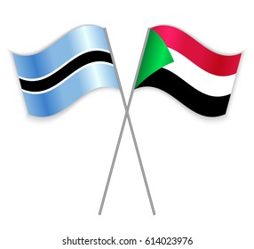 Motswana and Sudanese crossed flags. Botswana combined with Sudan isolated on white. Language learning, international business or travel concept.