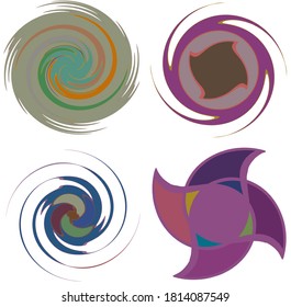 Mottle, variegated abstract spiral, swirl, twirl and vortex shapes