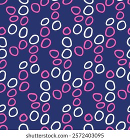 Mottled abstract background. Loops seamless pattern for wallpaper, cover. Hand-drawn round dots, spots for repeat fabric print for jacket, outerwear, coat. Bright specks on neon pink backdrop.