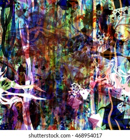 Mottled abstract seamless vector background with wavy lines, triangles and sharply angular elements. Grunge pattern. 