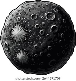 Mottled Dark Sphere Resembling a Moon or Asteroid on White Background
