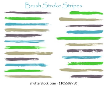 Mottled ink brush stroke stripes vector set, green blue horizontal marker or paintbrush lines patch. Hand drawn watercolor paint brushes, smudge strokes collection. Interior colors scheme samples.