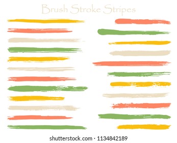 Mottled ink brush stroke stripes vector set, green horizontal marker or paintbrush lines patch. Hand drawn watercolor paint brushes, smudge strokes collection. Interior paint color palette swatches.