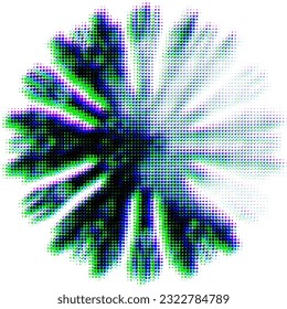 Mottled mandala with a halftone optical blur (far-near) effect that shifts the CMYK spectrum with a predominance of emerald green. Selection of the upper right sector with lighting.
