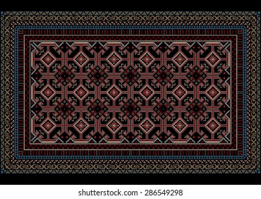 Mottled oriental carpet with original pattern on black background