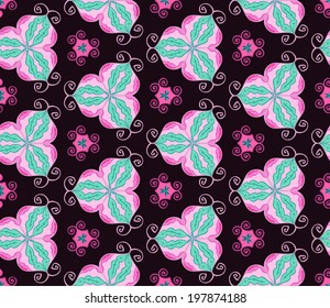 Mottled pink ornament pattern on a black background