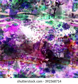 Mottled purple pattern. Vector. Abstract seamless template. Wavy lines, oval and triangular patches. Blur effect and watercolor