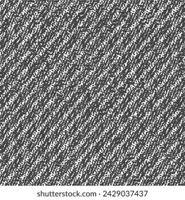 Mottled and striped woolen blanket, woven in black and white. Thick cloth with uncertain diagonal stripes. Abstract vector seamless.