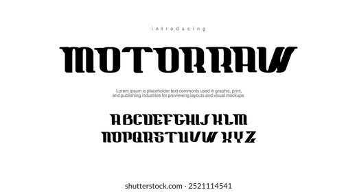 Mottorraw Modern abstract digital tech text. Logo creative font, type, technology, movie, digital, music, movie typography and illustration in vector format. Luxury Garage moto