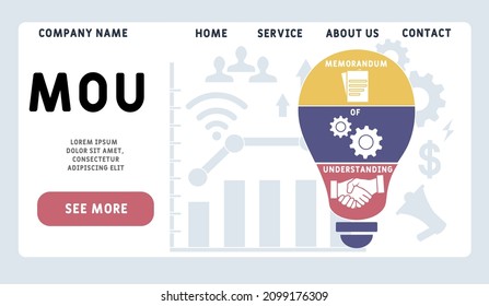 MOU - Memorandum Of Understanding acronym. business concept background. vector illustration concept with keywords and icons. lettering illustration with icons for web banner, flyer, landing page