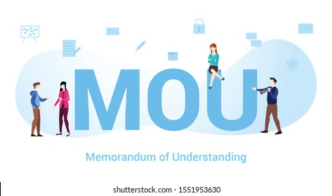 mou memorandum of understanding concept with big word or text and team people with modern flat style - vector