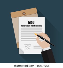 MOU, memorandum of understanding concept, with Hand writing on paper document