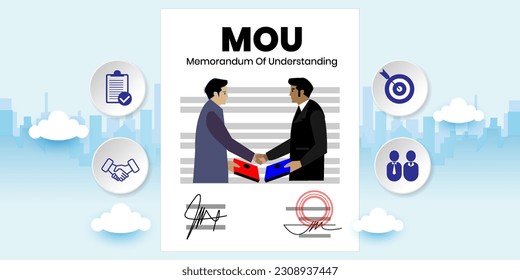 mou memorandum of understanding Concept With icons. Cartoon Vector People Illustration