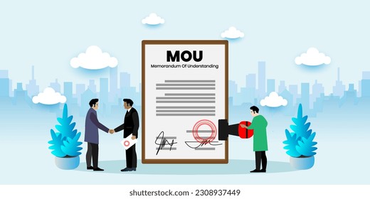 mou memorandum of understanding Concept With icons. Cartoon Vector People Illustration