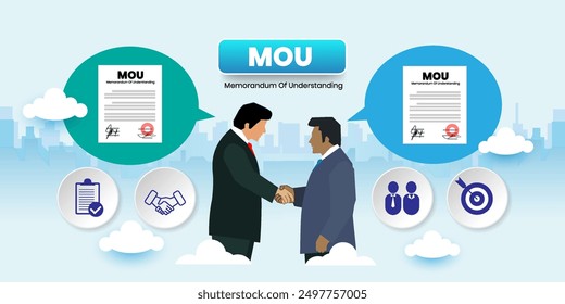 mou, memorandum of understanding Concept With icons. Cartoon Vector People Illustration