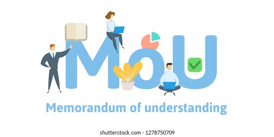 MoU, Memorandum of Understanding. Concept with keywords, letters and icons. Colored flat vector illustration. Isolated on white background.